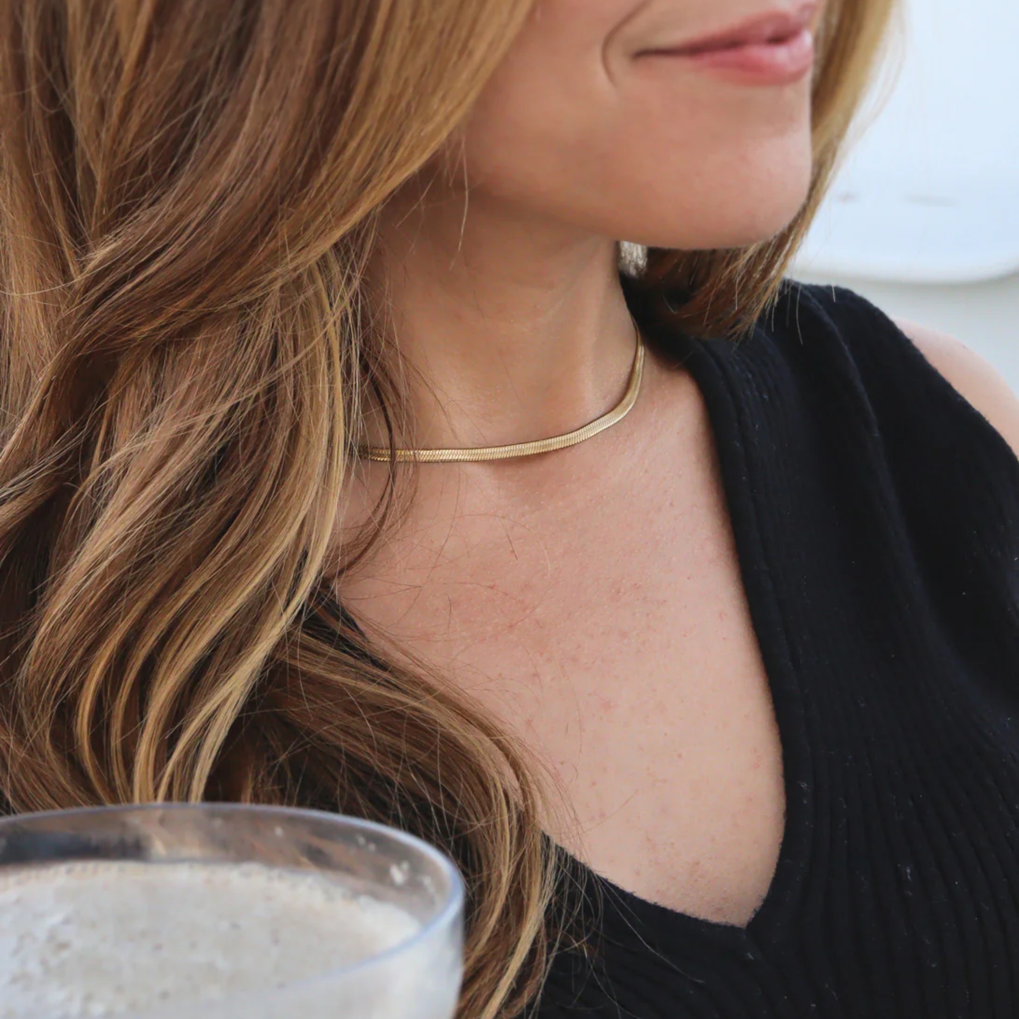 18k gold pvd herringbone chain necklace